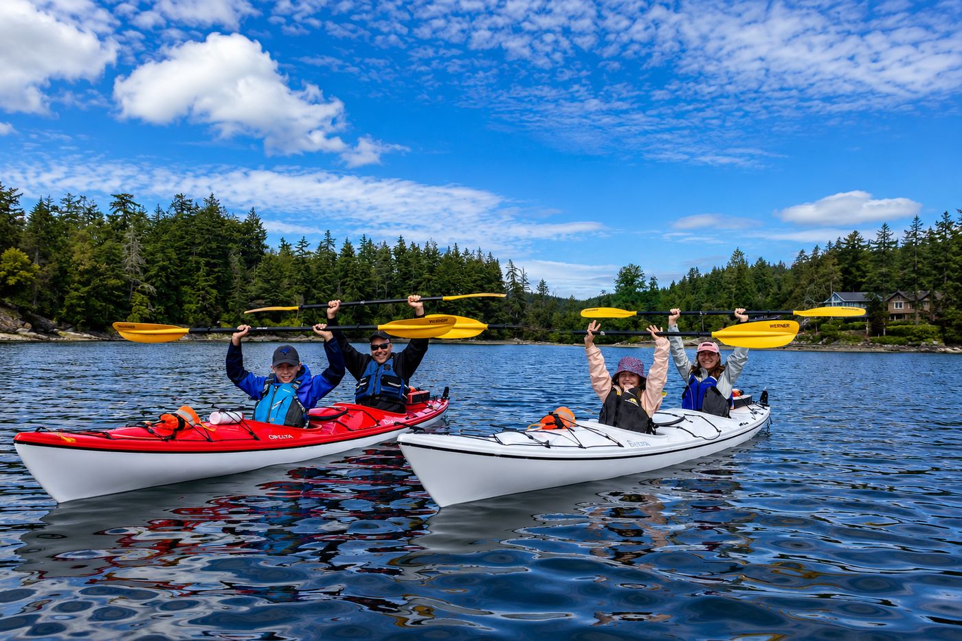 Family paddling together on the Intro Tour in Ladysmith Harbour